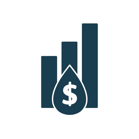 dollar drop and bars silhouette style icon design, Oil industry Gas energy fuel technology power industrial production and petroleum theme Vector illustrationのイラスト素材