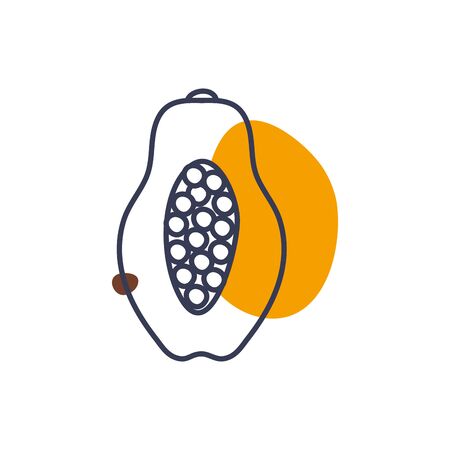 papaya line color style icon design, Fruit healthy organic food sweet and nature theme Vector illustrationのイラスト素材