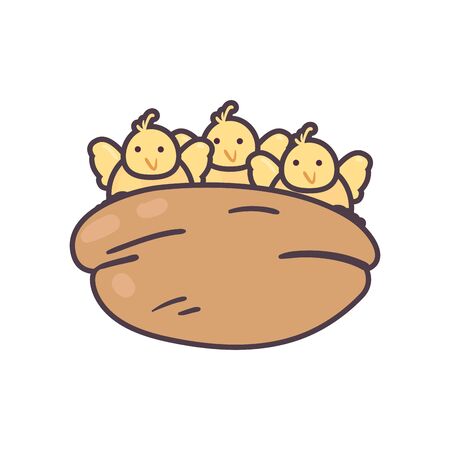 Happy easter chicks line and fill style icon design, Spring decoration holiday greeting ornament celebration festive season tradition and festival theme Vector illustrationのイラスト素材