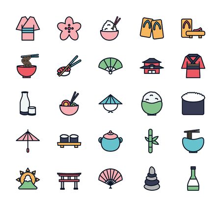 Japanese house line fill icon design, Japan culture asia travel landmark famous asian and oriental theme Vector illustrationのイラスト素材