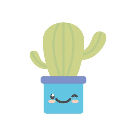 kawaii cactus inside pot flat style icon design, Plant desert nature tropical summer mexico and western theme Vector illustrationのイラスト素材