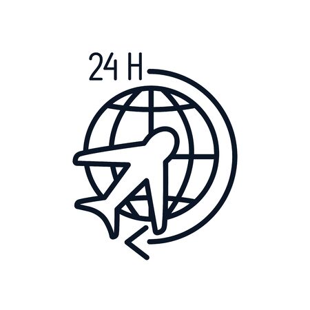 global sphere airplane and 24 hours arrow line style icon design, Delivery logistics transportation shipping service warehouse industry and global theme Vector illustrationのイラスト素材