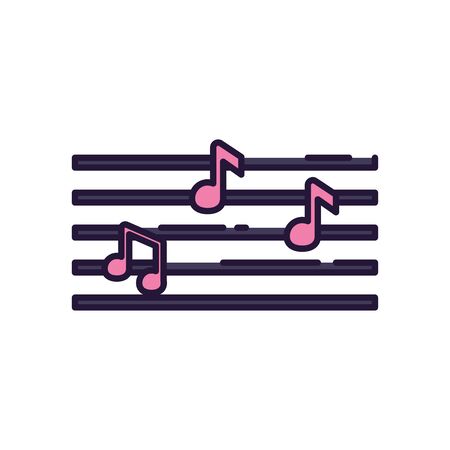 notes over stave fill style icon design, Music sound melody song musical art and composition theme Vector illustrationのイラスト素材