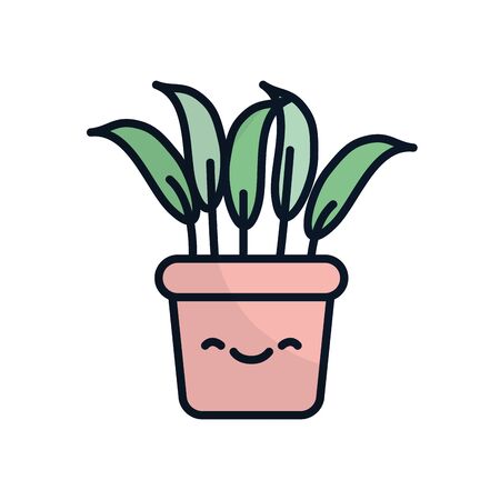 kawaii plant inside pot flat fill style icon design of Floral nature garden ornament botany decoration beauty and flora theme Vector illustrationのイラスト素材