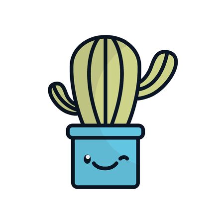 kawaii cactus inside pot flat fill style icon design, Plant desert nature tropical summer mexico and western theme Vector illustrationのイラスト素材