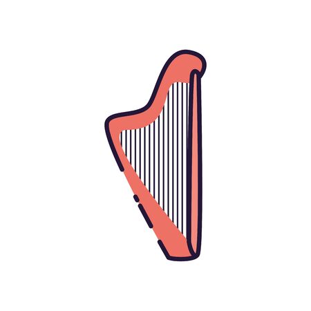 harp instrument fill style icon design, Music sound melody song musical art and composition theme Vector illustrationのイラスト素材