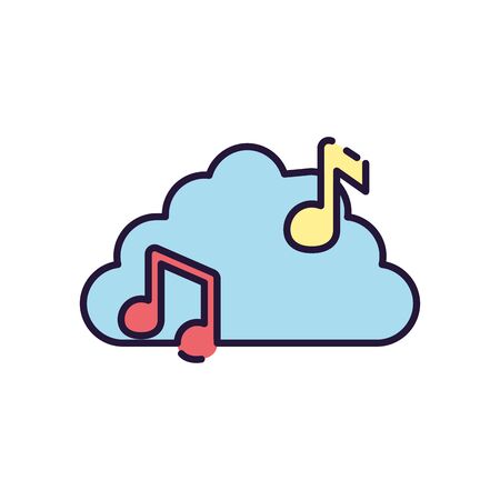 notes and cloud fill style icon design, Music sound melody song musical art and composition theme Vector illustrationのイラスト素材