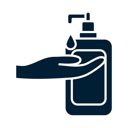 soap dispenser drop and hand silhouette style icon design, Cleaning service wash home hygiene equipment domestic interior housework and housekeeping theme Vector illustrationのイラスト素材