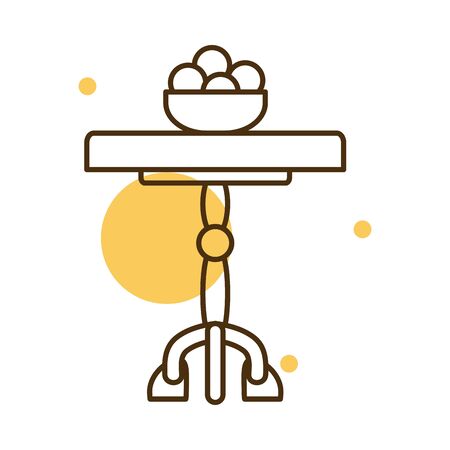 oranges bowl over little table block and line style icon design, Home room decoration interior living building apartment and residential theme Vector illustrationのイラスト素材