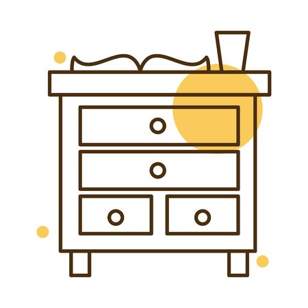 book and mug over furniture block and line style icon design, Home room decoration interior living building apartment and residential theme Vector illustrationのイラスト素材
