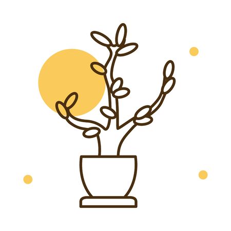 Plant inside pot block and line style icon design of Floral nature garden ornament botany decoration beauty and flora theme Vector illustrationのイラスト素材