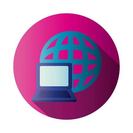 Global sphere with laptop block gradient style icon design, Communication internet connectivity web technology social media network and virtual theme Vector illustrationのイラスト素材