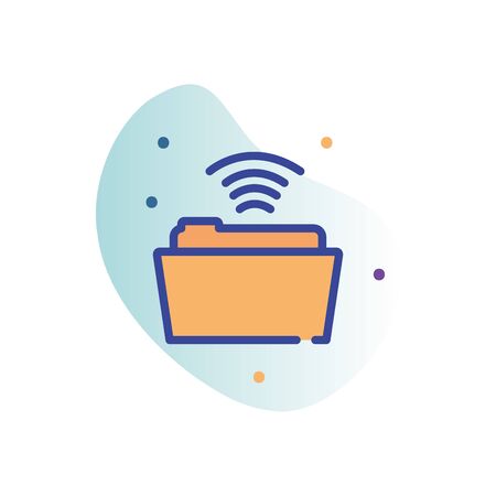 File and wireless line fill block style icon design, Document data archive storage organize business office and information theme Vector illustrationのイラスト素材