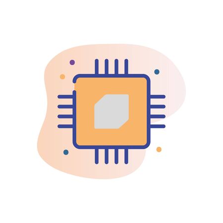 cpu line fill block style icon design, Digital technology communication social media internet web and device theme Vector illustrationのイラスト素材