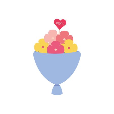 flower with mom heart flat style icon design, happy mothers day love relationship decoration celebration greeting and invitation theme Vector illustrationのイラスト素材