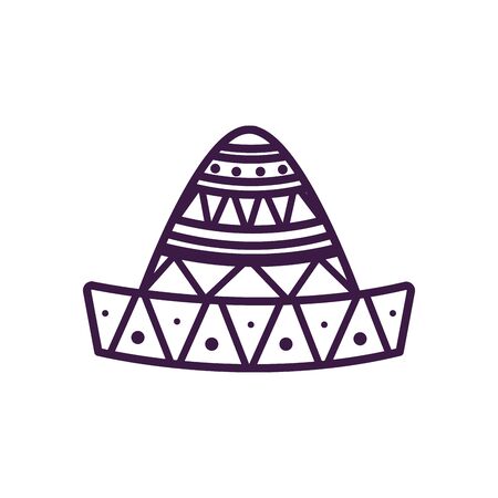 Mexican hat line style icon design, Mexico culture tourism landmark latin and party theme Vector illustrationのイラスト素材