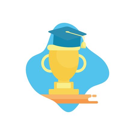 Graduation cap over trophy flat block style icon design, University education school college academic ceremony degree and student theme Vector illustrationのイラスト素材