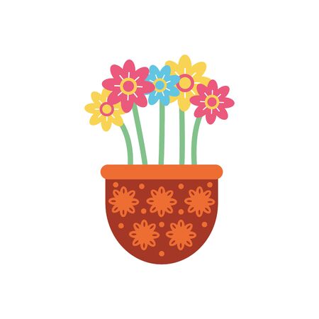 flowers inside pot flat style icon design, natural floral nature plant ornament garden decoration and botany theme Vector illustrationのイラスト素材