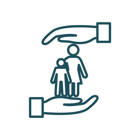 mother and son between hands line style icon design, Insurance health care security protection life accident and guard theme Vector illustrationのイラスト素材