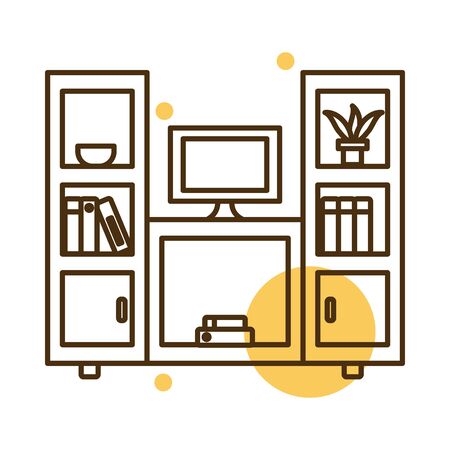 tv and books furniture block and line style icon design, Home room decoration interior living building apartment and residential theme Vector illustrationのイラスト素材
