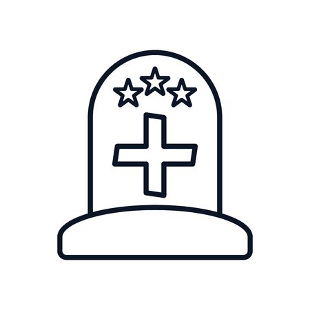 grave with cross and stars line style icon design, Memorial day holiday patriotic freedom celebration independence veteran and patriotism theme Vector illustrationのイラスト素材