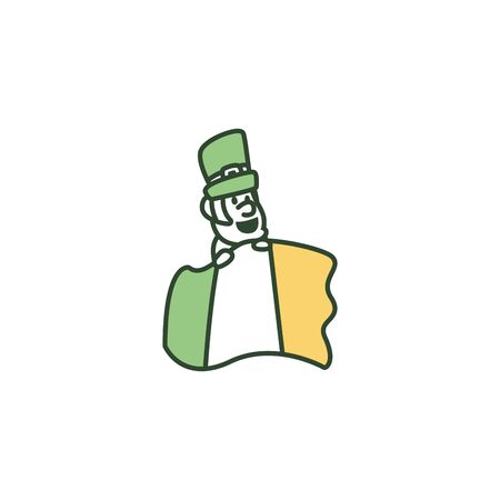 Elf and flag line style icon design, Saint patricks day ireland celebration fortune irish natural and lucky theme Vector illustrationのイラスト素材