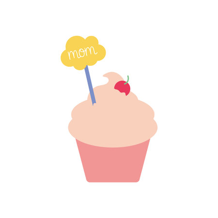 mom label inside cupcake flat style icon design, happy mothers day love relationship decoration...