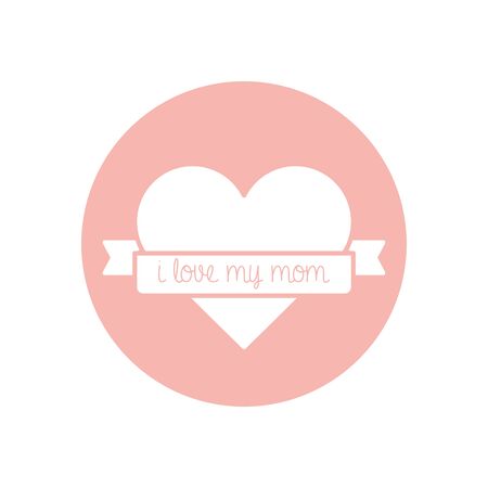 i love my mom ribbon with heart silhouette style icon design, happy mothers day love relationship decoration celebration greeting and invitation theme Vector illustrationのイラスト素材