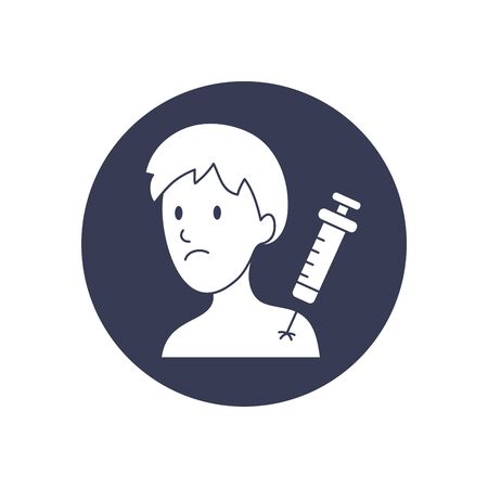 worried man with injection icon over white background, block style, vector illustrationのイラスト素材