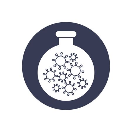 flask with covid 19 virus icon over white background, block style, vector illustrationのイラスト素材