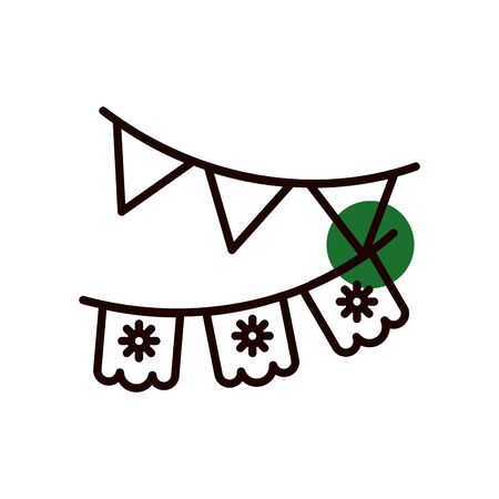 Mexican banner pennant half line half color style icon design, Mexico culture tourism landmark latin and party theme Vector illustrationのイラスト素材