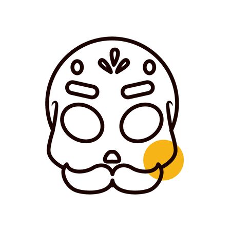 Mexican skull with mustache half line half color style icon design, Mexico culture tourism landmark latin and party theme Vector illustrationのイラスト素材