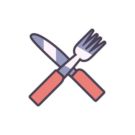 fork and knife line and fill style icon design, kitchen cook eat food restaurant home menu dinner lunch cooking and meal theme Vector illustrationのイラスト素材