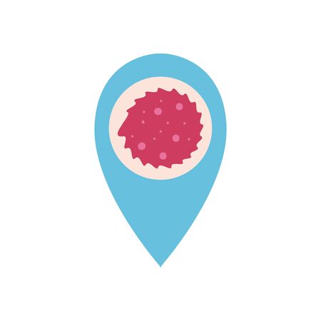 location pin with covid19 virus icon over white background, flat style, vector illustrationのイラスト素材
