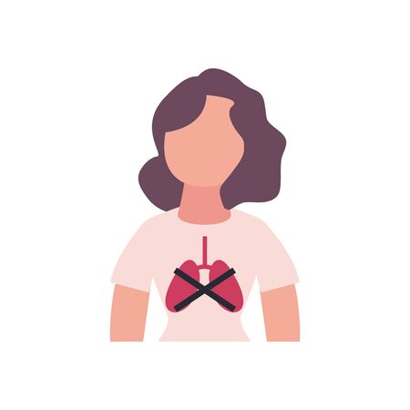 woman with diseased lungs icon over white background, flat style icon, vector illustrationのイラスト素材