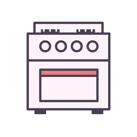 stove line and fill style icon design, kitchen cook eat food restaurant home menu dinner lunch cooking and meal theme Vector illustrationのイラスト素材