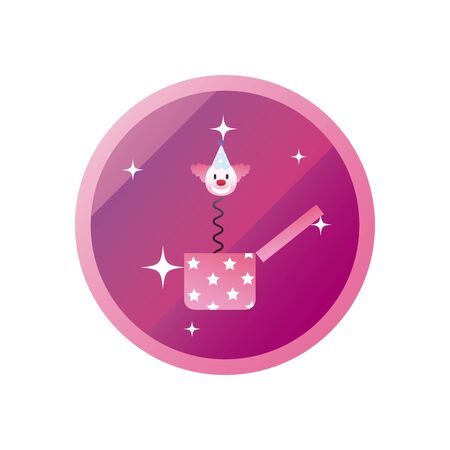 clown with hat inside box gradient style icon design, Party celebration event happy birthday holiday surprise anniversary and decorative theme Vector illustrationのイラスト素材