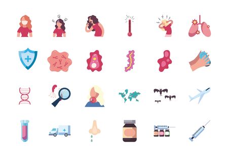 handwashing and Covid19 concept icon set over white background, flat style, vector illustrationのイラスト素材