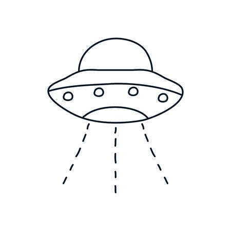 flying saucer icon over white background, minimalist tattoo concept, line style, vector illustrationのイラスト素材