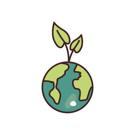 leaves over world fill style icon design, Ecology eco save green natural organic environment protection and care theme Vector illustrationのイラスト素材