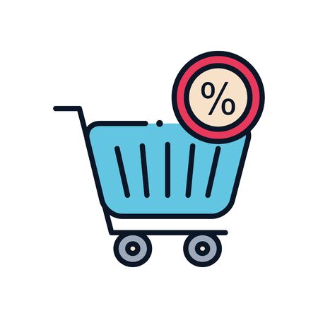 cart and sale stamp line fill style icon design of Shopping commerce market store shop retail buy paying banking and consumerism theme Vector illustrationのイラスト素材