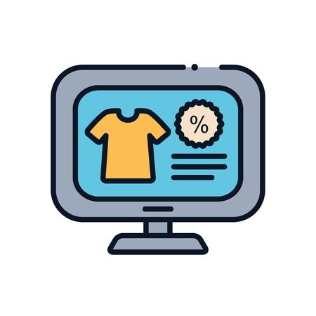 tshirt inside computer line fill style icon design of Shopping commerce market store shop retail buy paying banking and consumerism theme Vector illustrationのイラスト素材