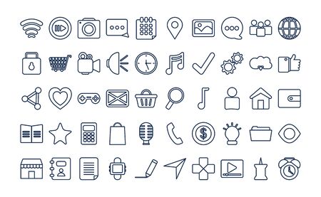 line style icon set design, Social media apps multimedia communication digital marketing internet web and connect theme Vector illustrationのイラスト素材