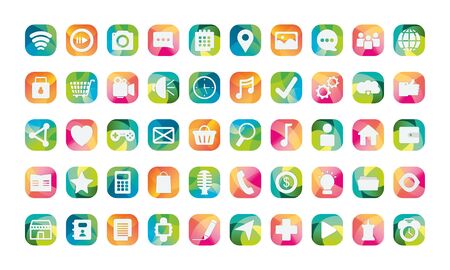 block flat style icon set design, Social media apps multimedia communication digital marketing internet web and connect theme Vector illustrationのイラスト素材