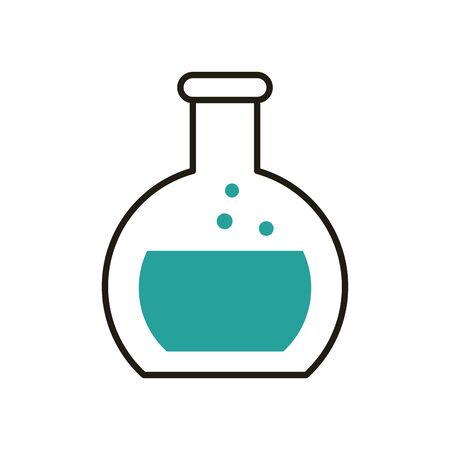 Flask half line half color style icon design, Chemistry science laboratory research technology biology equipment and test theme Vector illustrationのイラスト素材