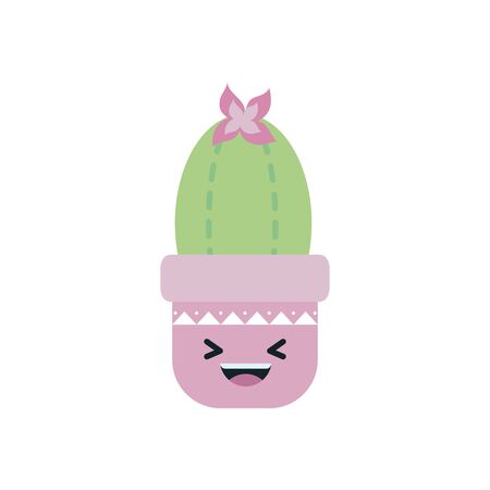 Kawaii cactus inside pot flat style icon design, Plant desert nature tropical summer mexico and western theme Vector illustrationのイラスト素材