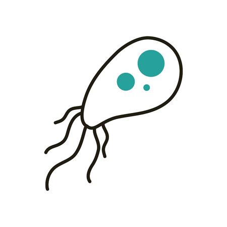 Virus with legs half line half color style icon design, Bacterium organism molecule microbe cell disease illness health medical and infection theme Vector illustrationのイラスト素材