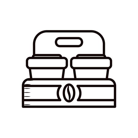 Coffee mugs inside delivery box line style icon design of time drink breakfast beverage shop morning store aroma and caffeine theme Vector illustrationのイラスト素材
