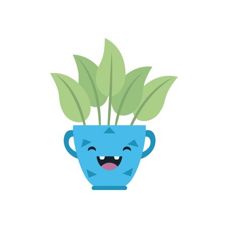 Kawaii plant inside pot flat style icon design of Floral nature garden ornament botany decoration beauty and flora theme Vector illustrationのイラスト素材