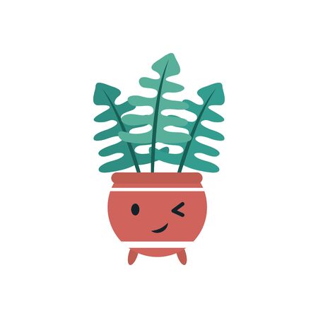 Kawaii plant inside pot flat style icon design of Floral nature garden ornament botany decoration beauty and flora theme Vector illustrationのイラスト素材